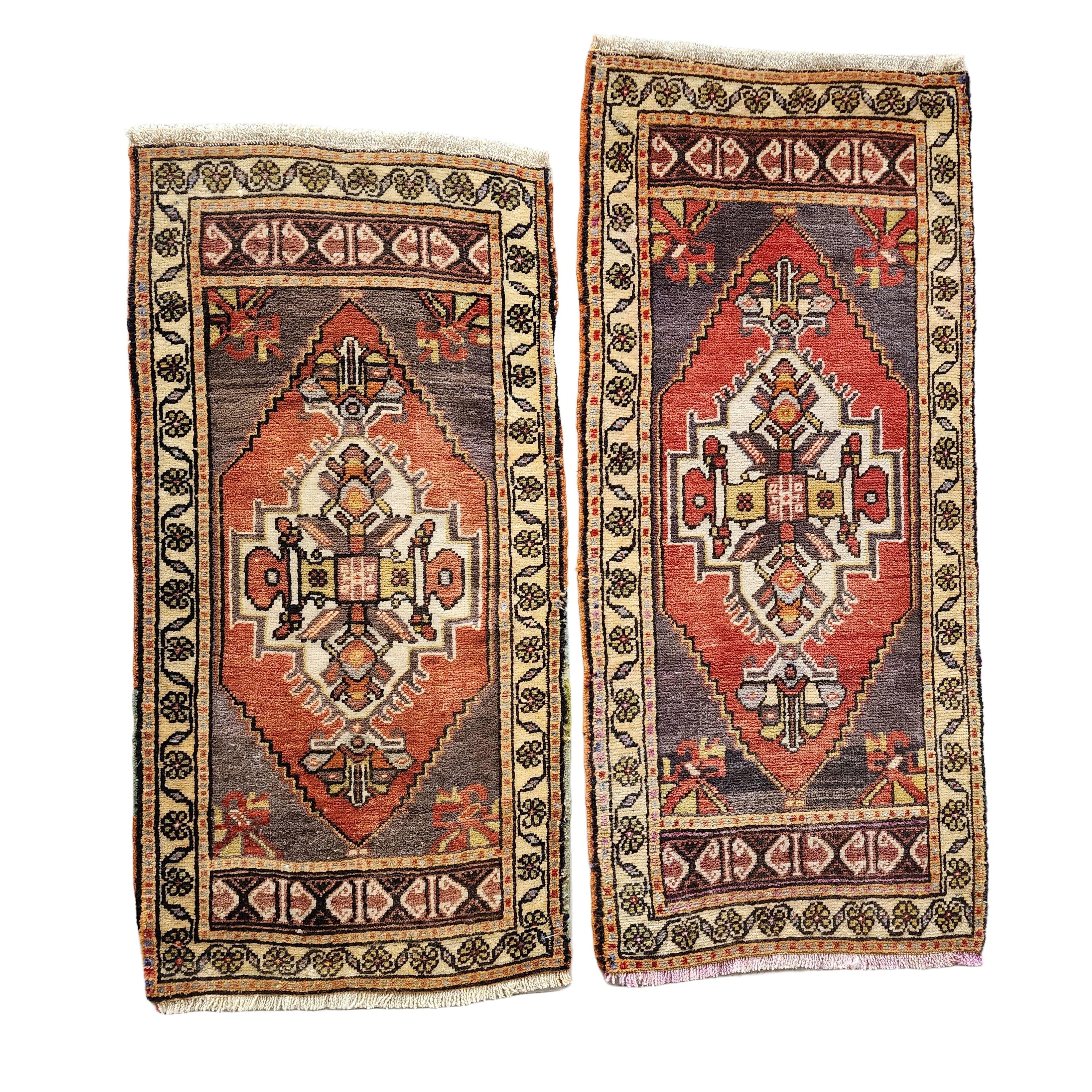 Vintage Turkish Yastik Rugs Set of 2 | 19'' x 37''
