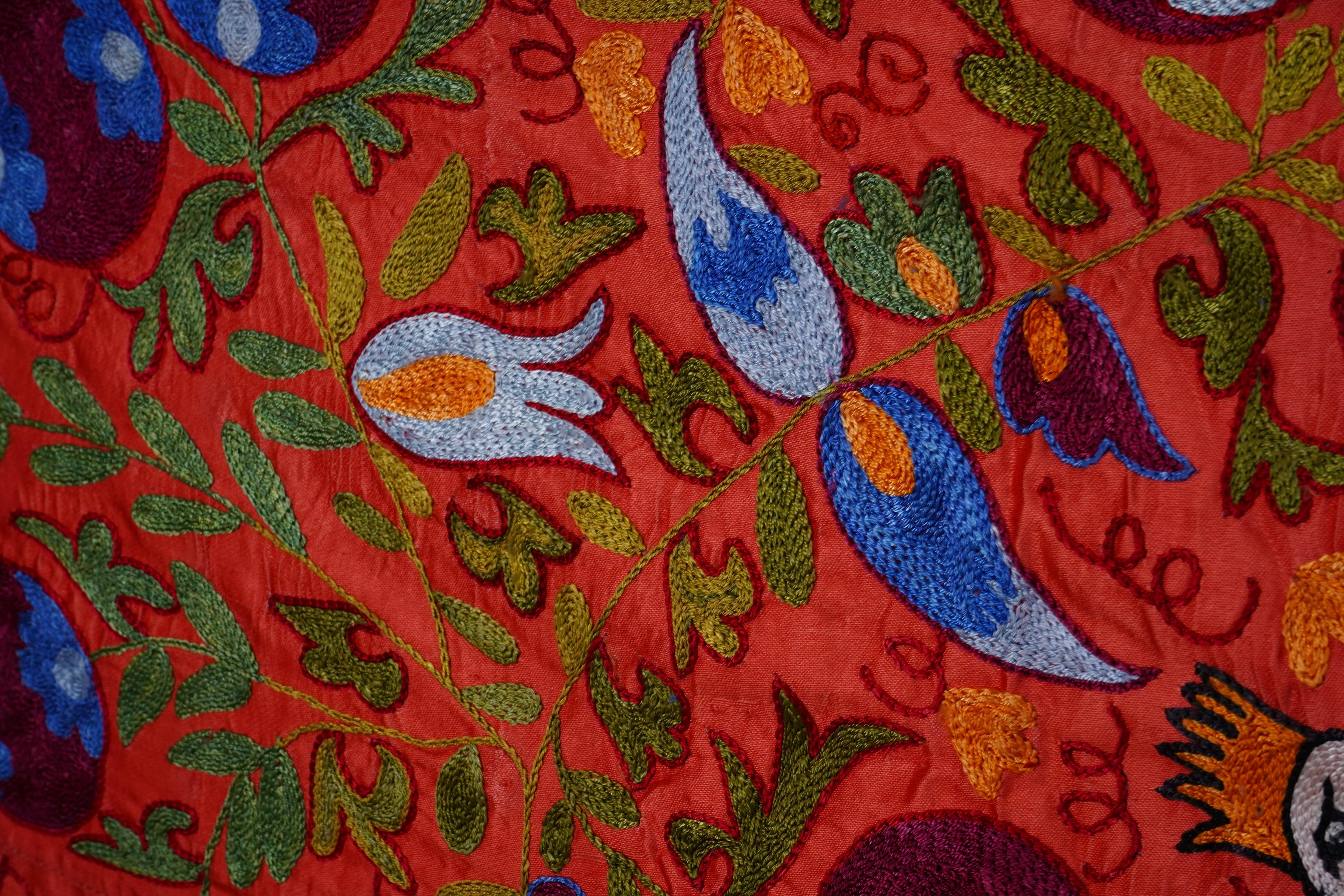 Peacock Silk Suzani Wall Hanging & Bedspread | 3'4'' x 6'1''