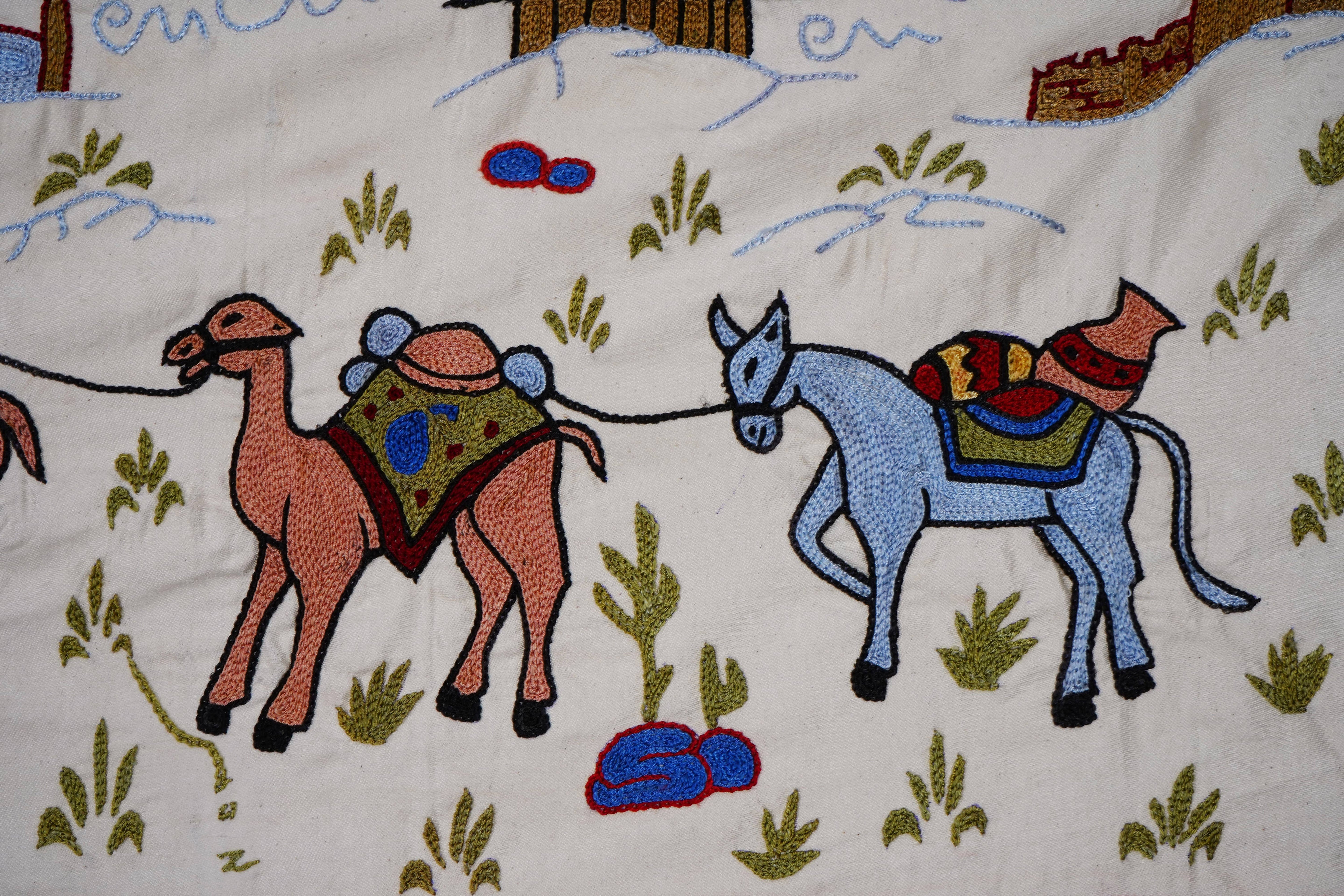 Hand-Embroidered Suzani Wall Hanging & Bedspread 1'8'' x 6'1''