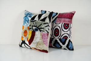 Silk Ikat Patchwork Velvet Pillow Cover Set of 2 | 19'' x 19''