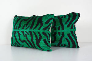 Tiger Silk Ikat Velvet Pillow Cover Set of 2 | 16'' x 22''