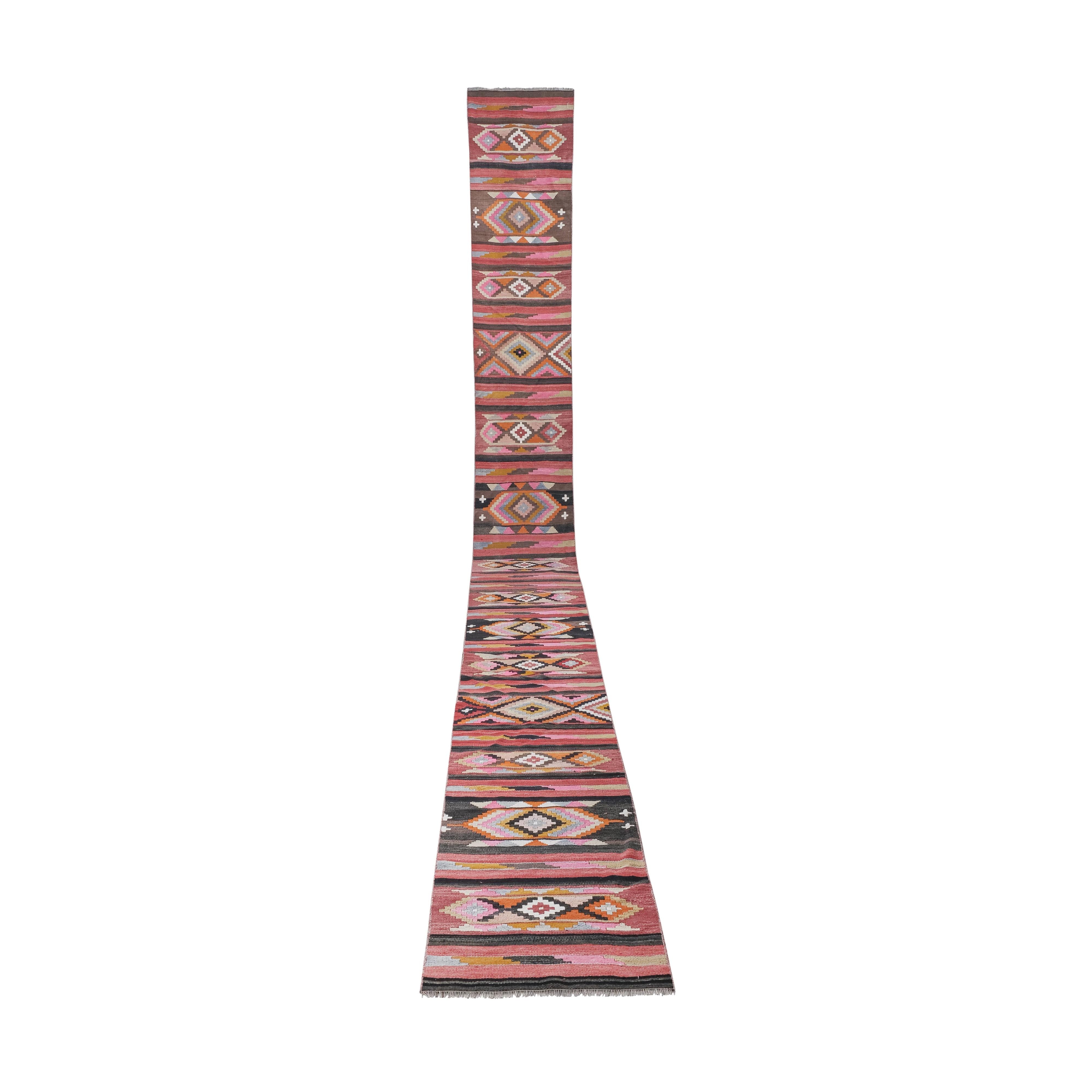 Vintage Turkish Kilim Runner 2'4'' x 23'