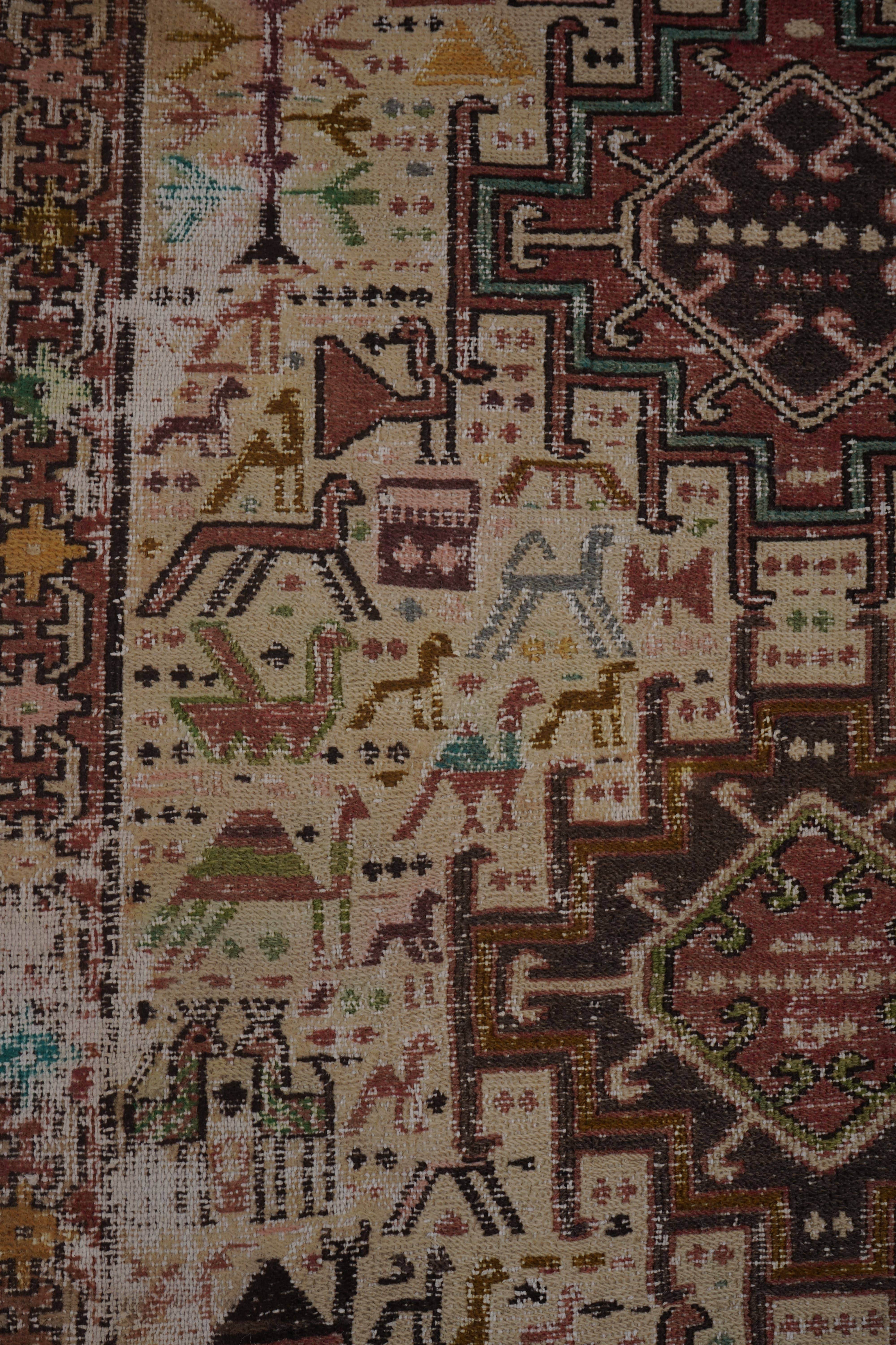Vintage Turkish Animal Soumac Kilim Rug 41'' x 54''