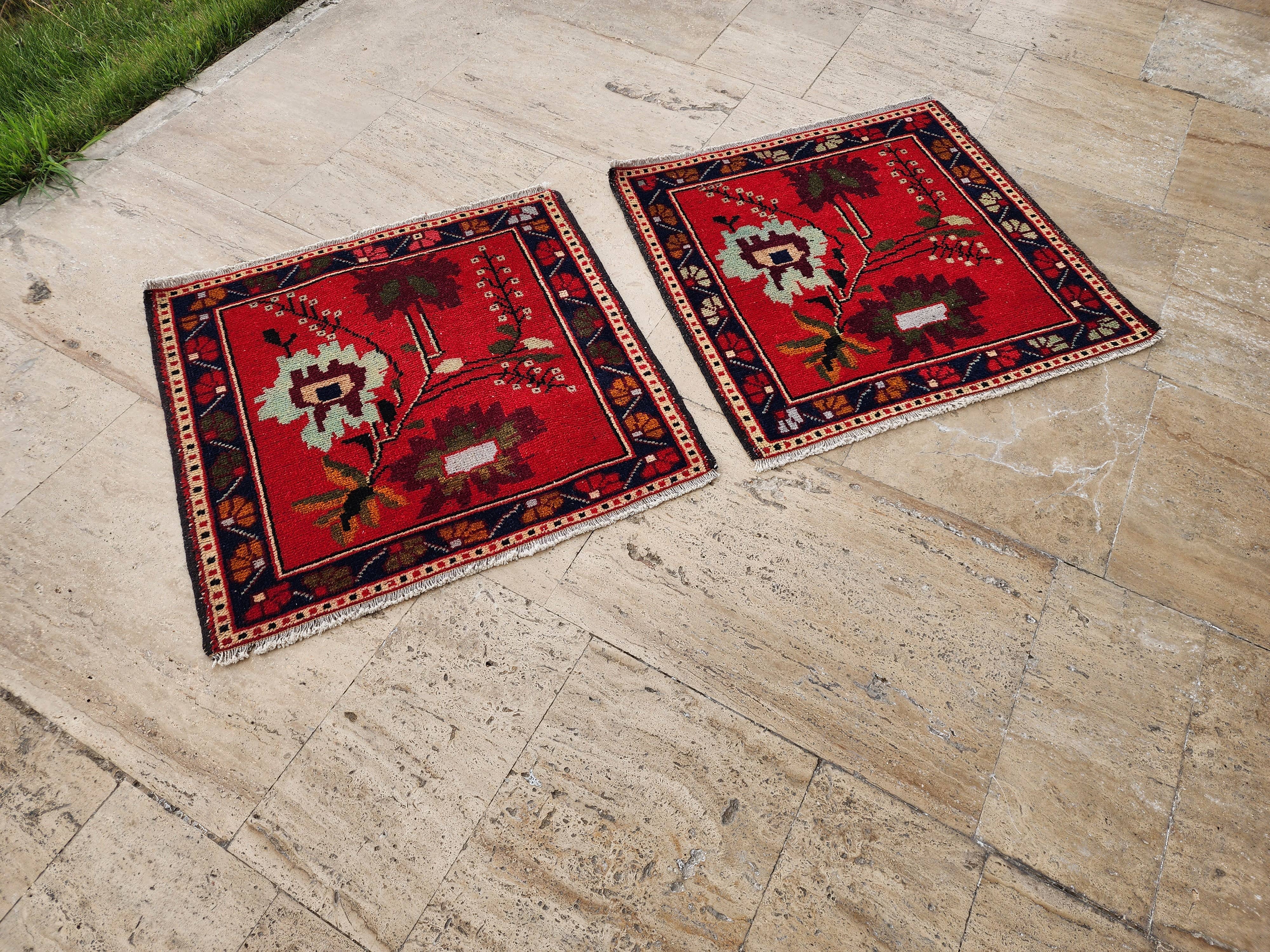 Vintage Turkish Yastik Rugs Set of 2 | 30'' x 32''