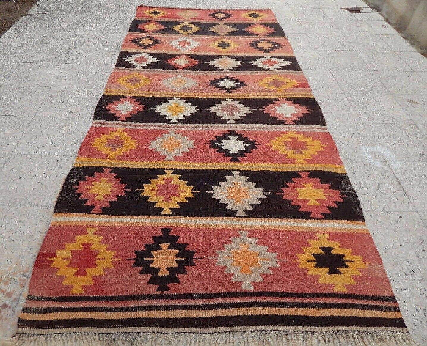 Vintage Turkish Kilim Runner 4'2'' x 9'4''