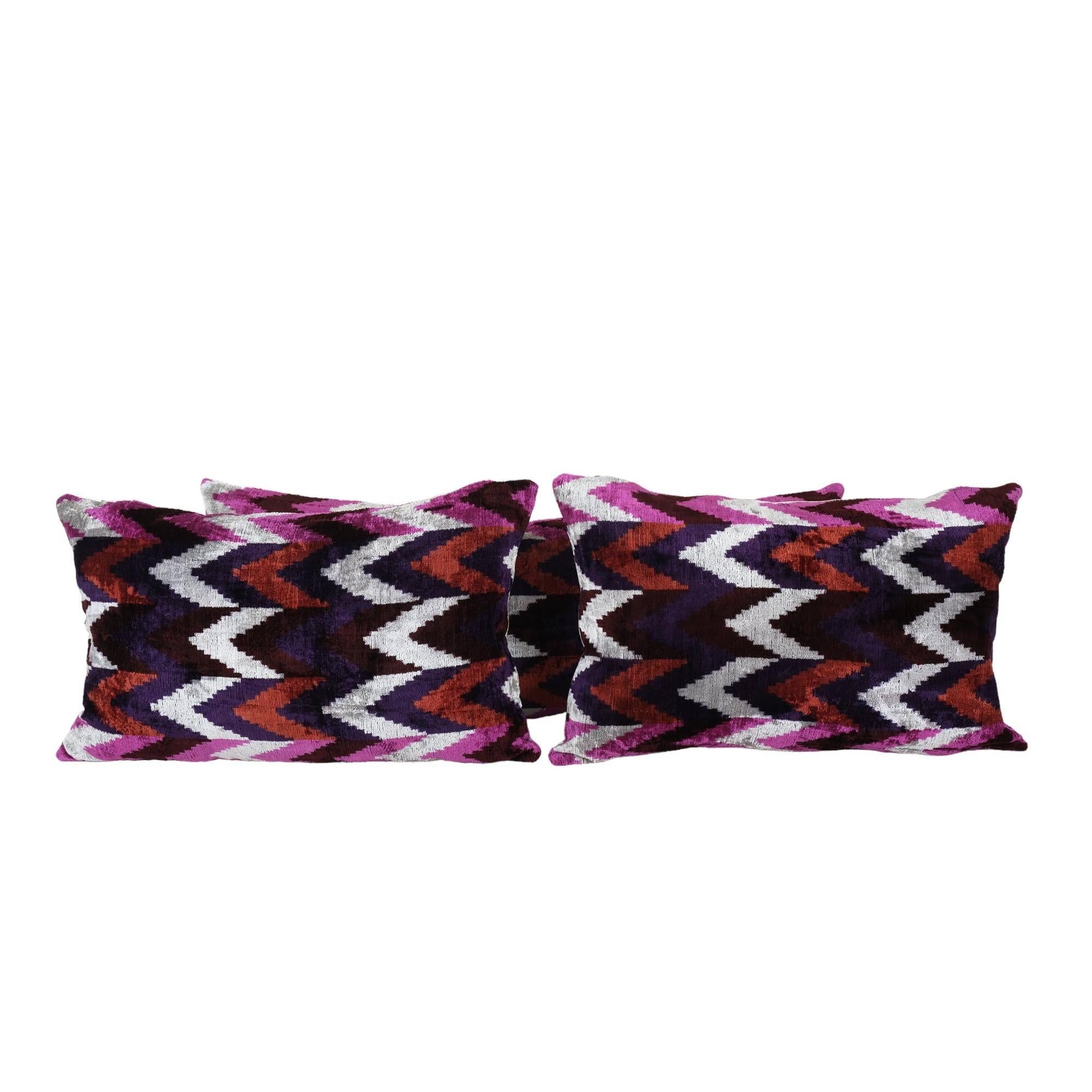 Silk Ikat Velvet Pillow Cover Set of 3 | 16'' x 24''