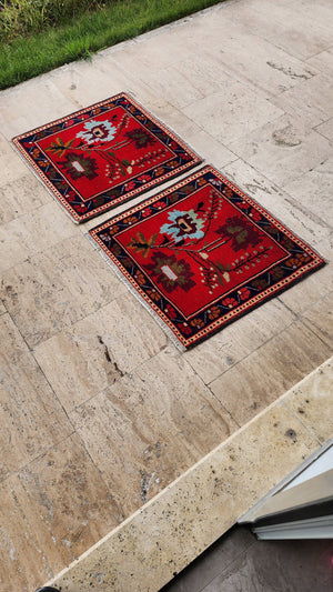 Vintage Turkish Yastik Rugs Set of 2 | 29'' x 31''