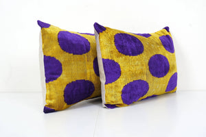 Silk Ikat Velvet Pillow Cover Set of 2 | 16'' x 24''