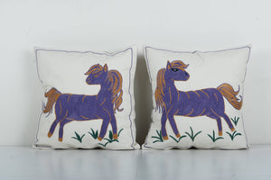 Horse Suzani Pillow Cover Set of 2 | 18'' x 18''