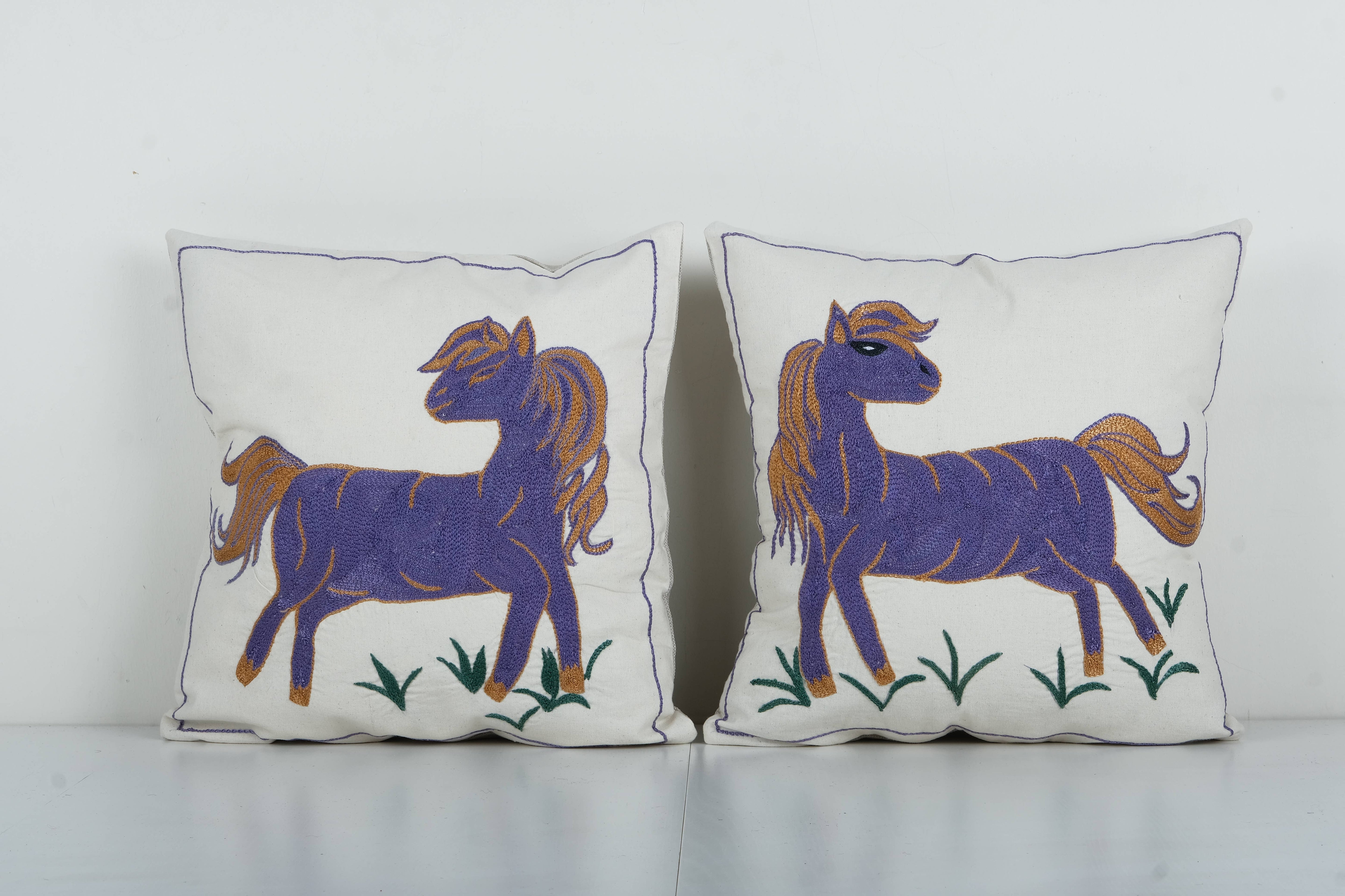 Horse Suzani Pillow Cover Set of 2 | 18'' x 18''