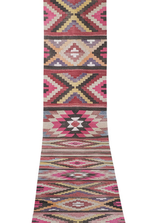 Vintage Turkish Kilim Runner 2'6'' x 24'3''