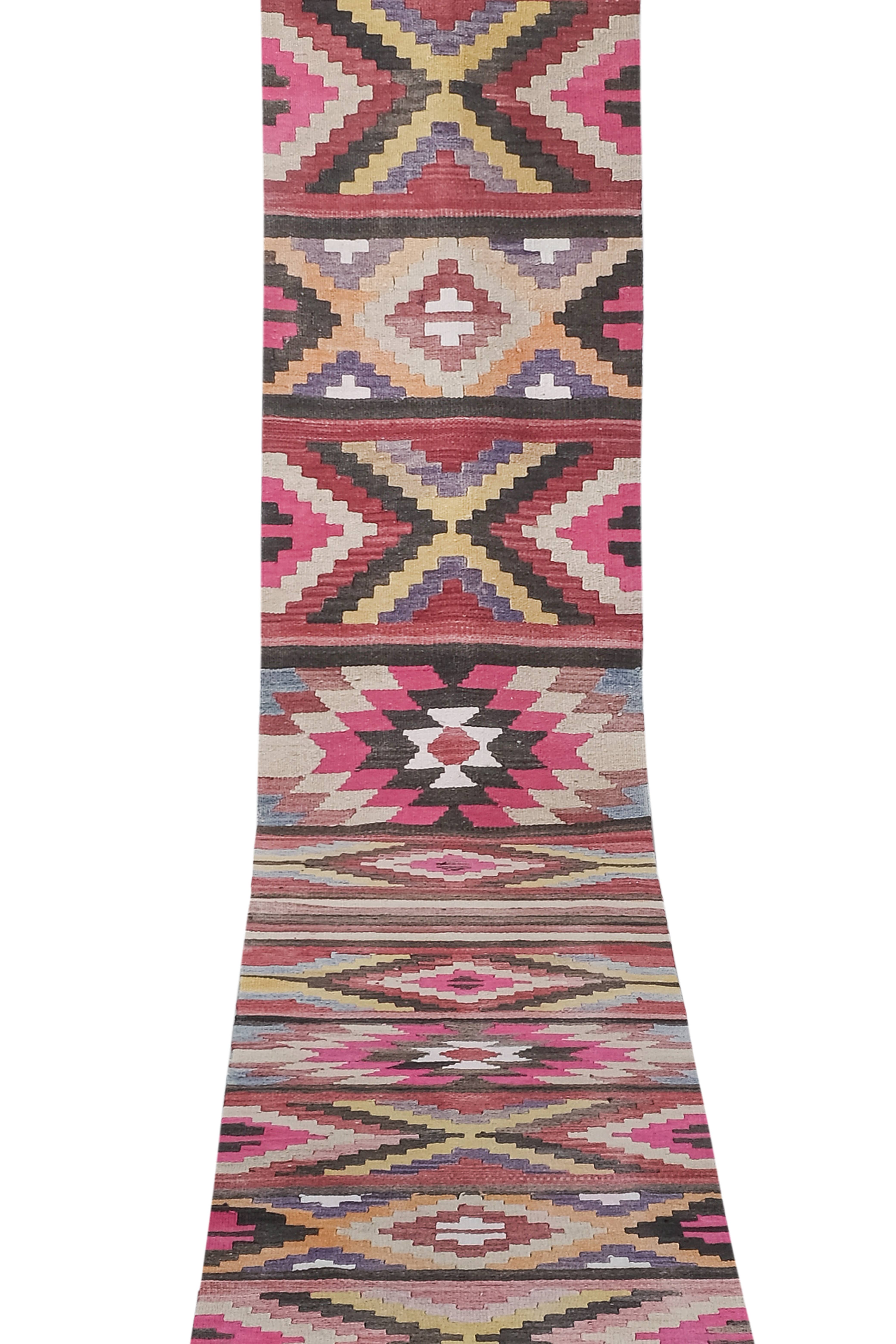 Vintage Turkish Kilim Runner 2'6'' x 24'3''