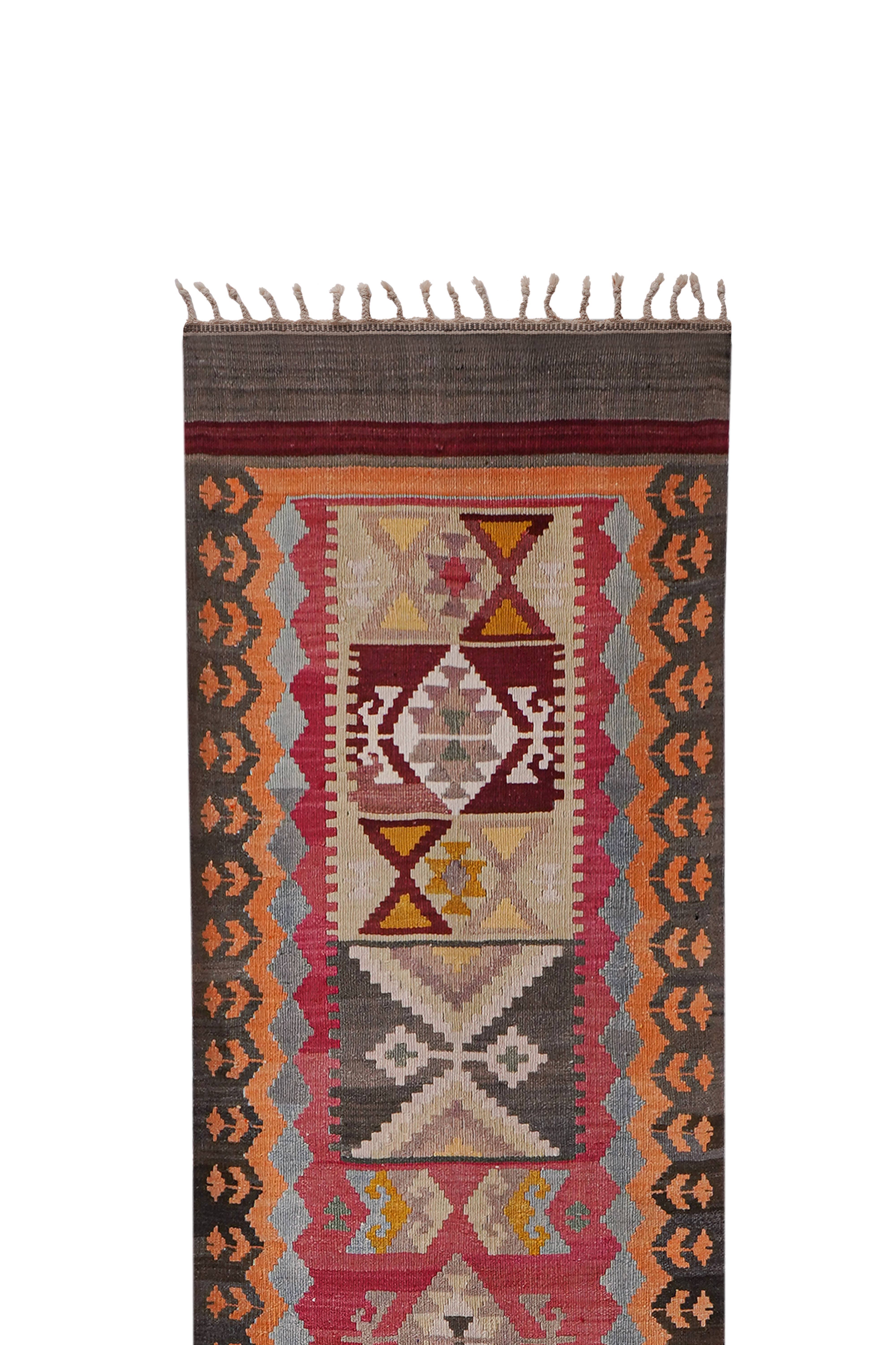 Vintage Turkish Kilim Runner 2'8'' x 16'7''