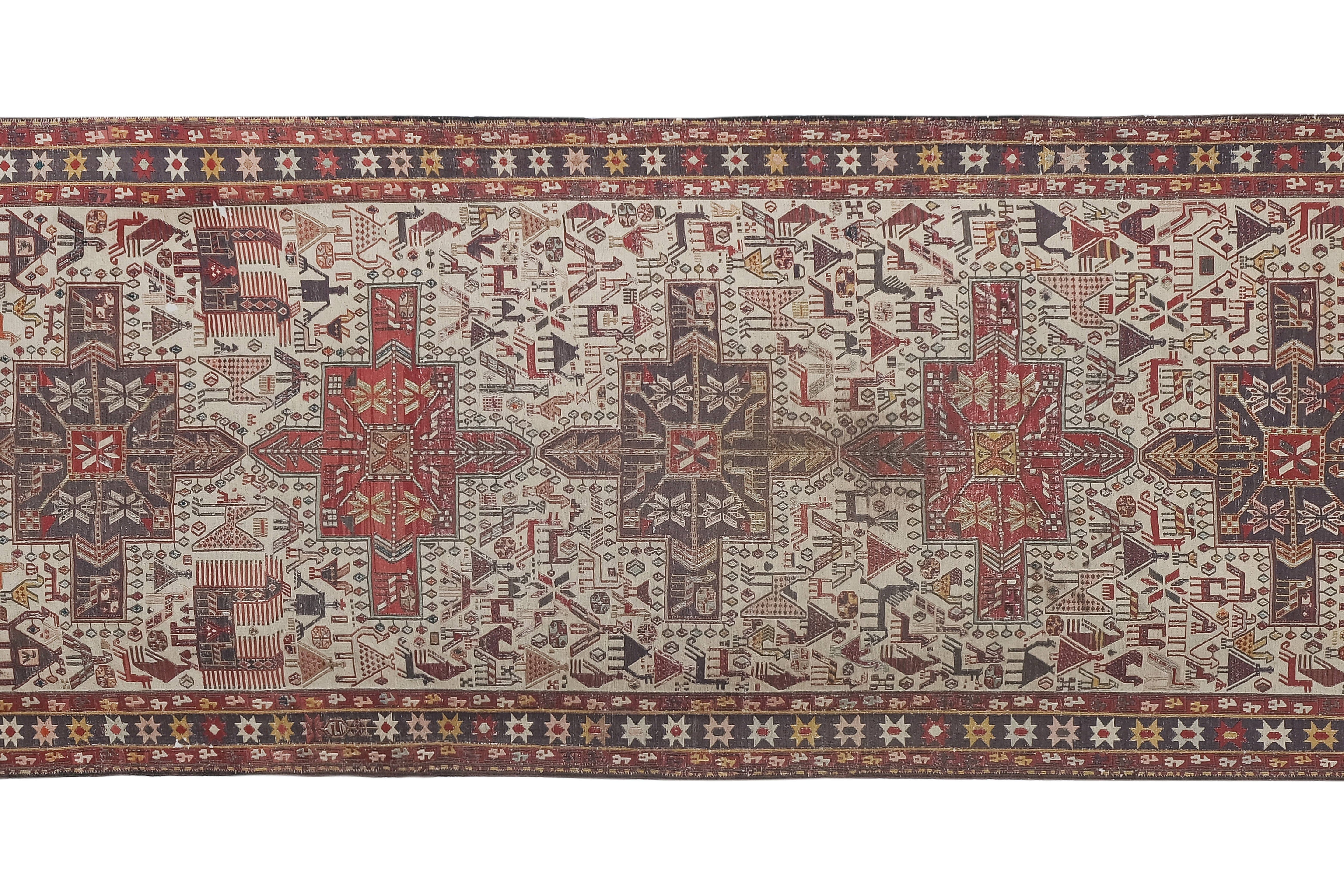 Vintage Animal Pattern Soumac Kilim Runner 3'7'' x 9'1''