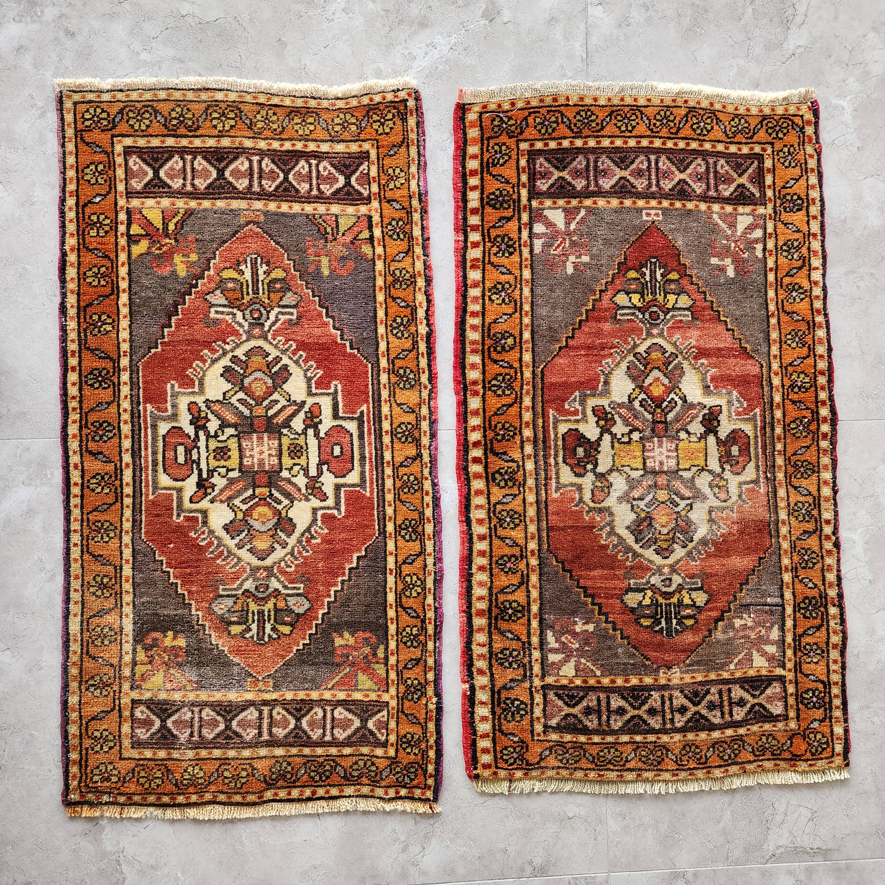 Vintage Oushak Yastik Rugs Set of 2 | 19'' x 36''