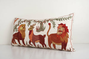 Lion Suzani Bedding Pillow Cover | 18'' x 33''