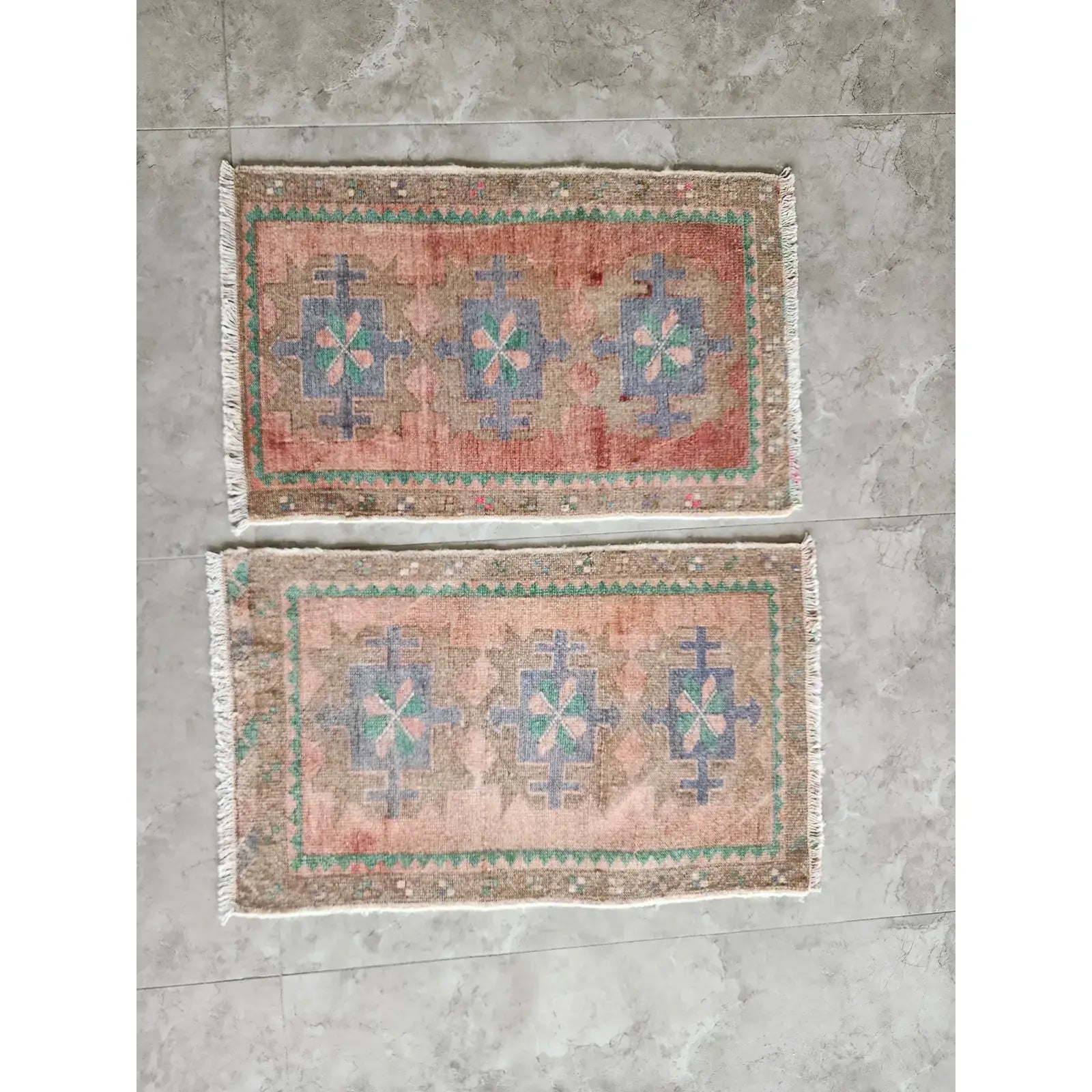Vintage Turkish Yastik Rug Set of 2 | 1'8'' x 2'7'' & 1'8'' x 2'9''