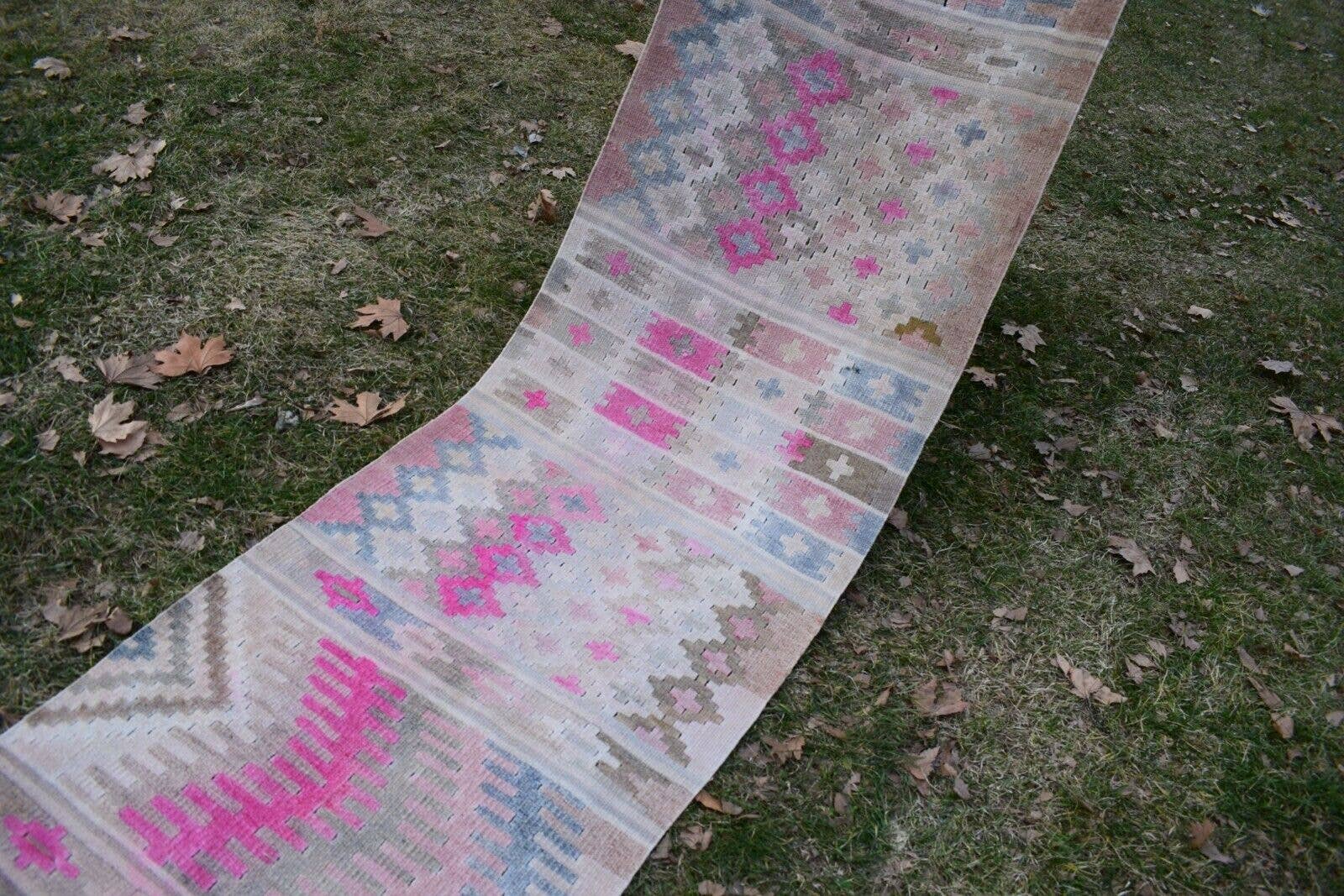 Vintage Turkish Kilim Runner 2'4'' x 12'6''