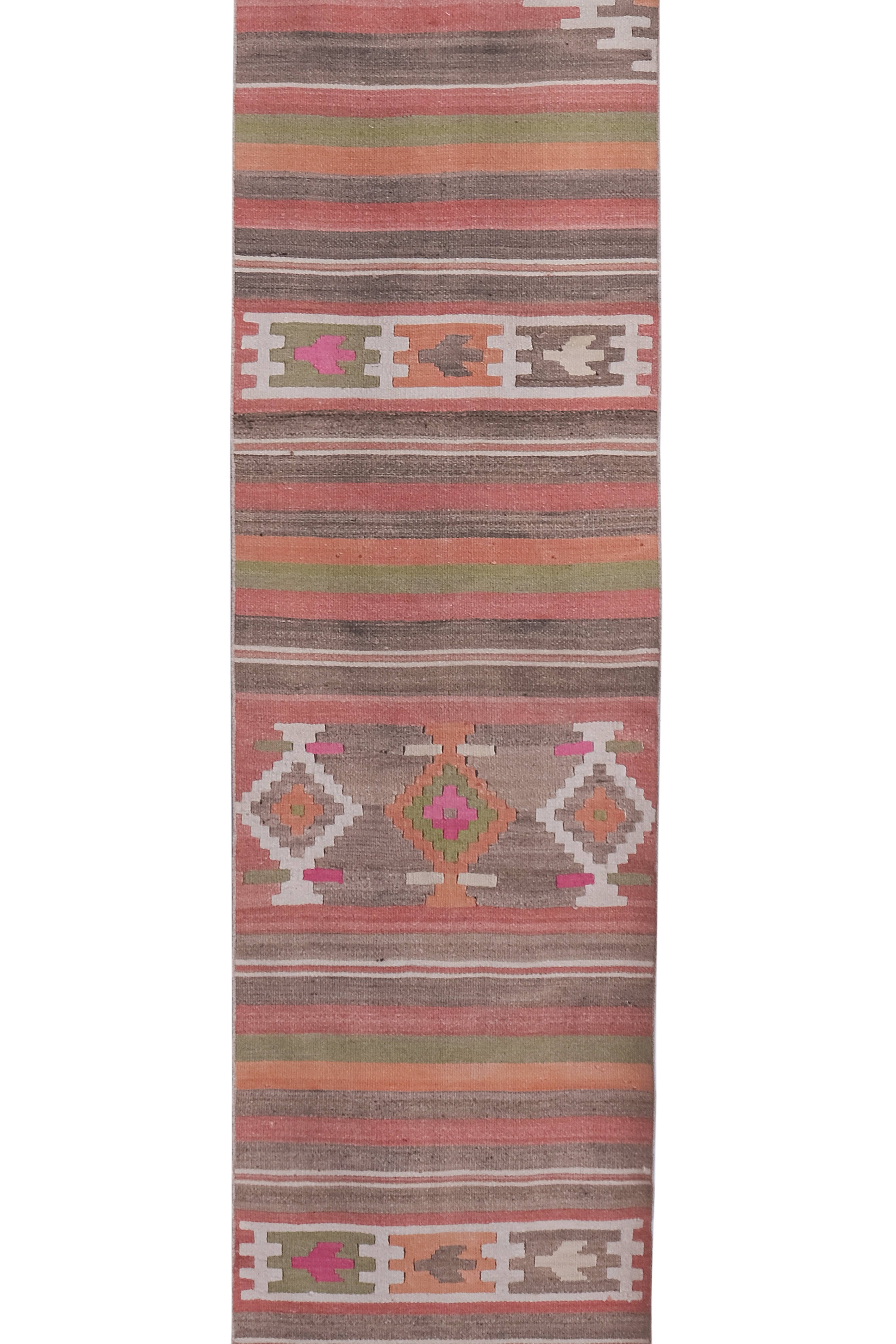 Vintage Turkish Kilim Runner 2'6'' x 11'7''
