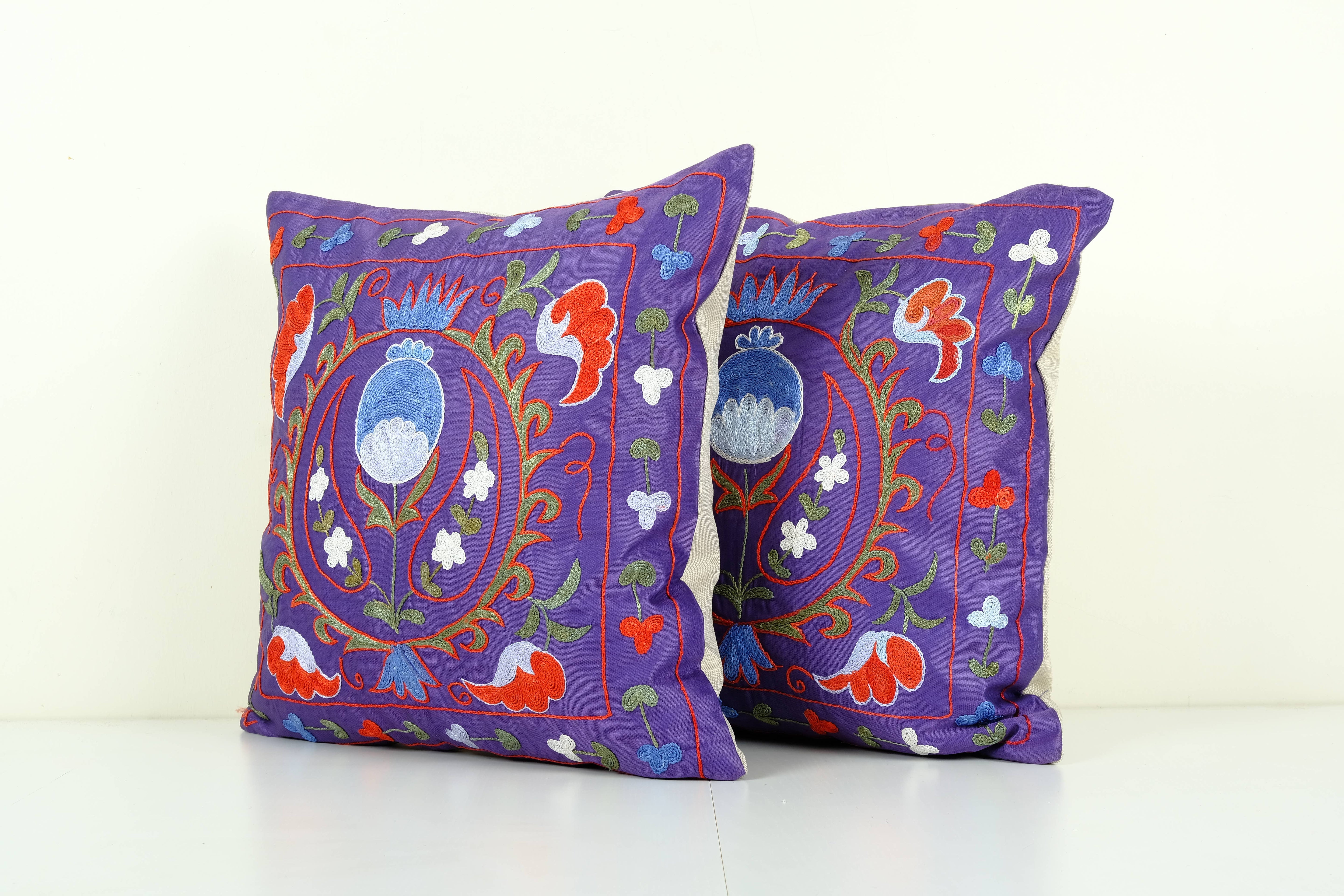 Silk Suzani Pillow Cover Set of 2 | 19'' x 19''