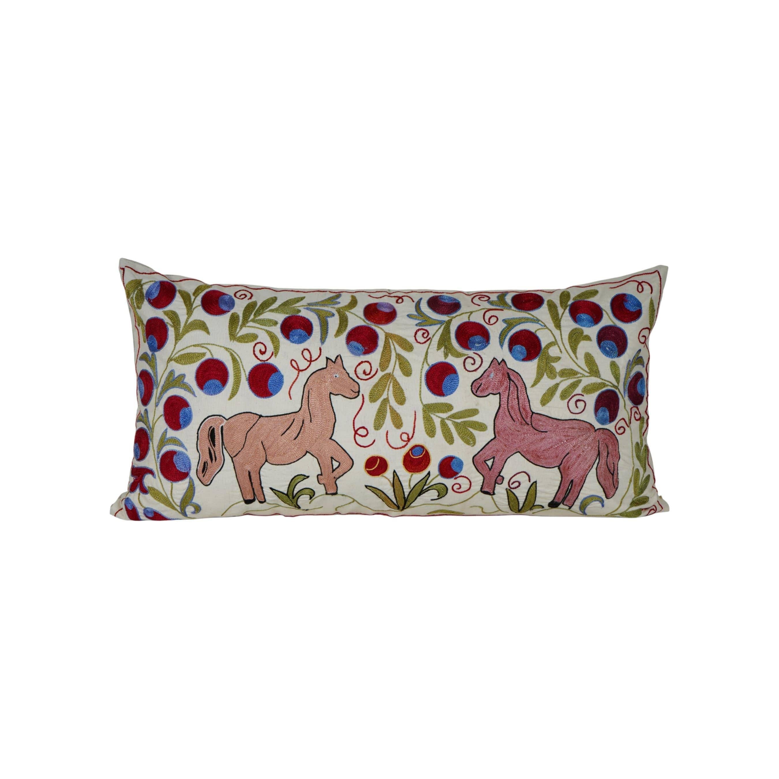 Horse Suzani Bedding Pillow Cover | 18'' x 34''