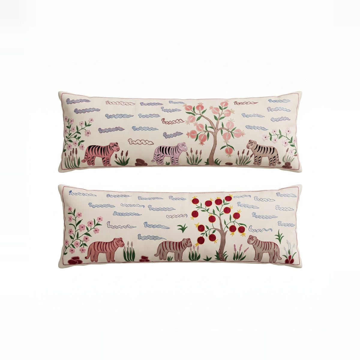 Uzbek Suzani Bedding Pillow Cover Set of 2 | 18'' x 53'' & 18'' x 52'' - front view