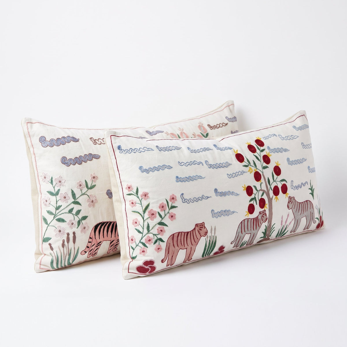Uzbek Suzani Bedding Pillow Cover Set of 2 | 18'' x 53'' & 18'' x 52'' - left angle