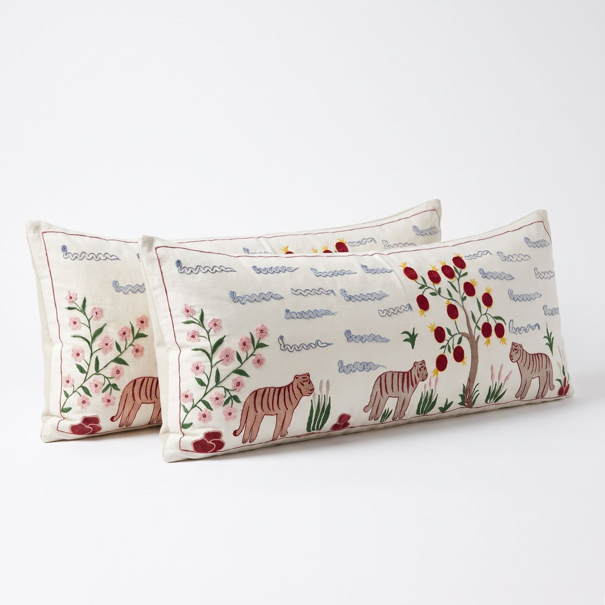 Uzbek Suzani Bedding Pillow Cover Set of 2 | 18'' x 53'' & 18'' x 52'' - right angle