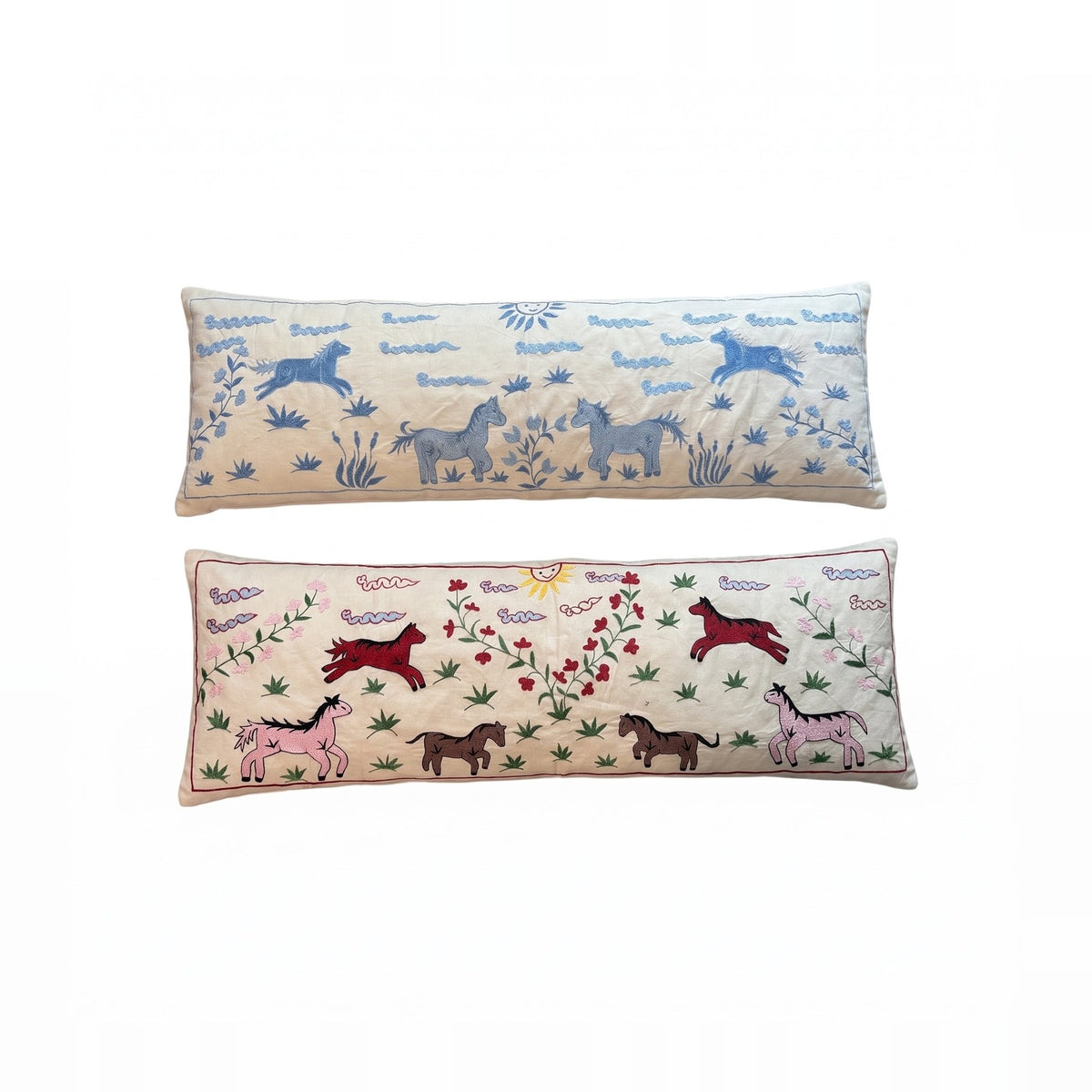 Uzbek Suzani Bedding Pillow Cover Set of 2 | 17'' x 54'' & 18'' x 53'' - front view