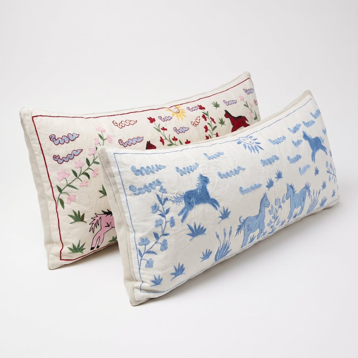 Uzbek Suzani Bedding Pillow Cover Set of 2 | 17'' x 54'' & 18'' x 53'' - left angle