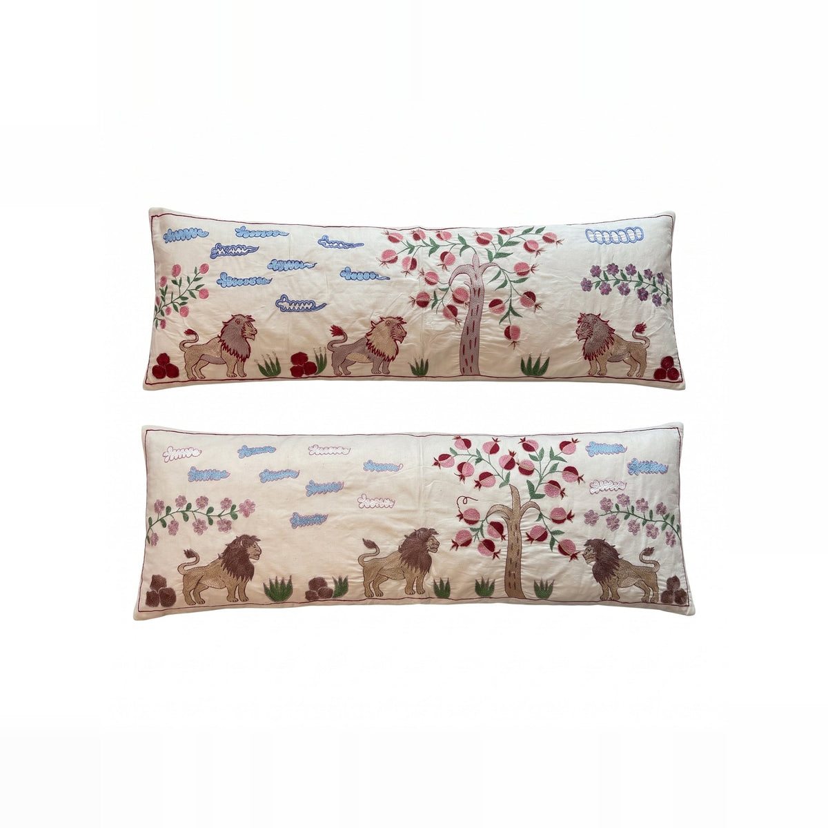 Uzbek Suzani Bedding Pillow Cover Set of 2 | 18'' x 53'' & 18'' x 54'' - front view