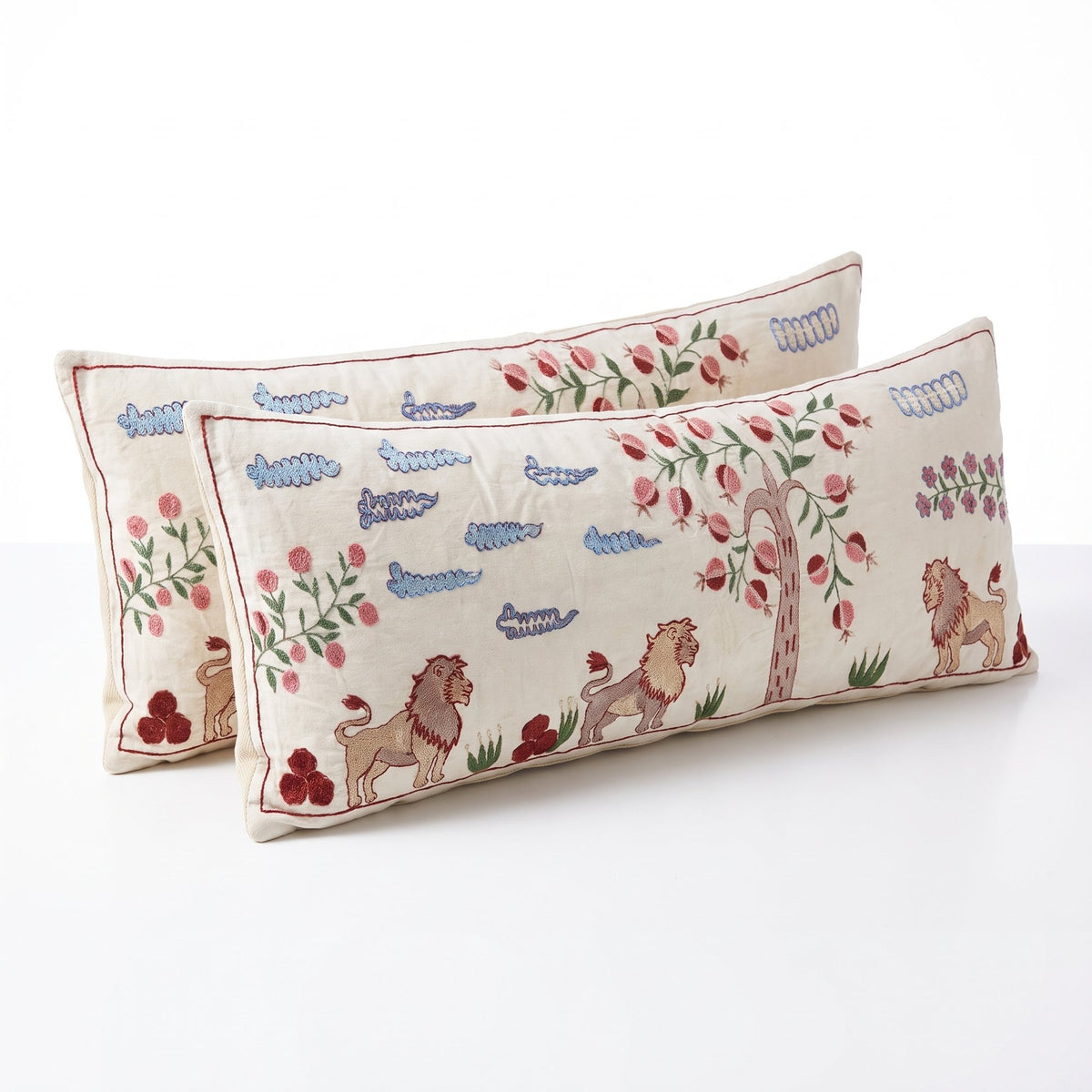 Uzbek Suzani Bedding Pillow Cover Set of 2 | 18'' x 53'' & 18'' x 54'' - left angle