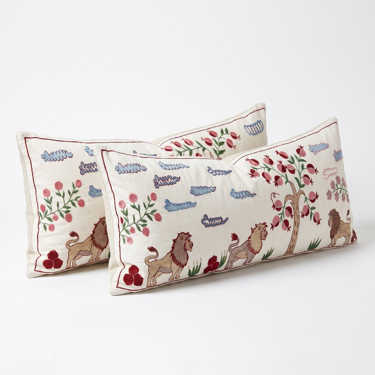 Uzbek Suzani Bedding Pillow Cover Set of 2 | 18'' x 53'' & 18'' x 54'' - right angle