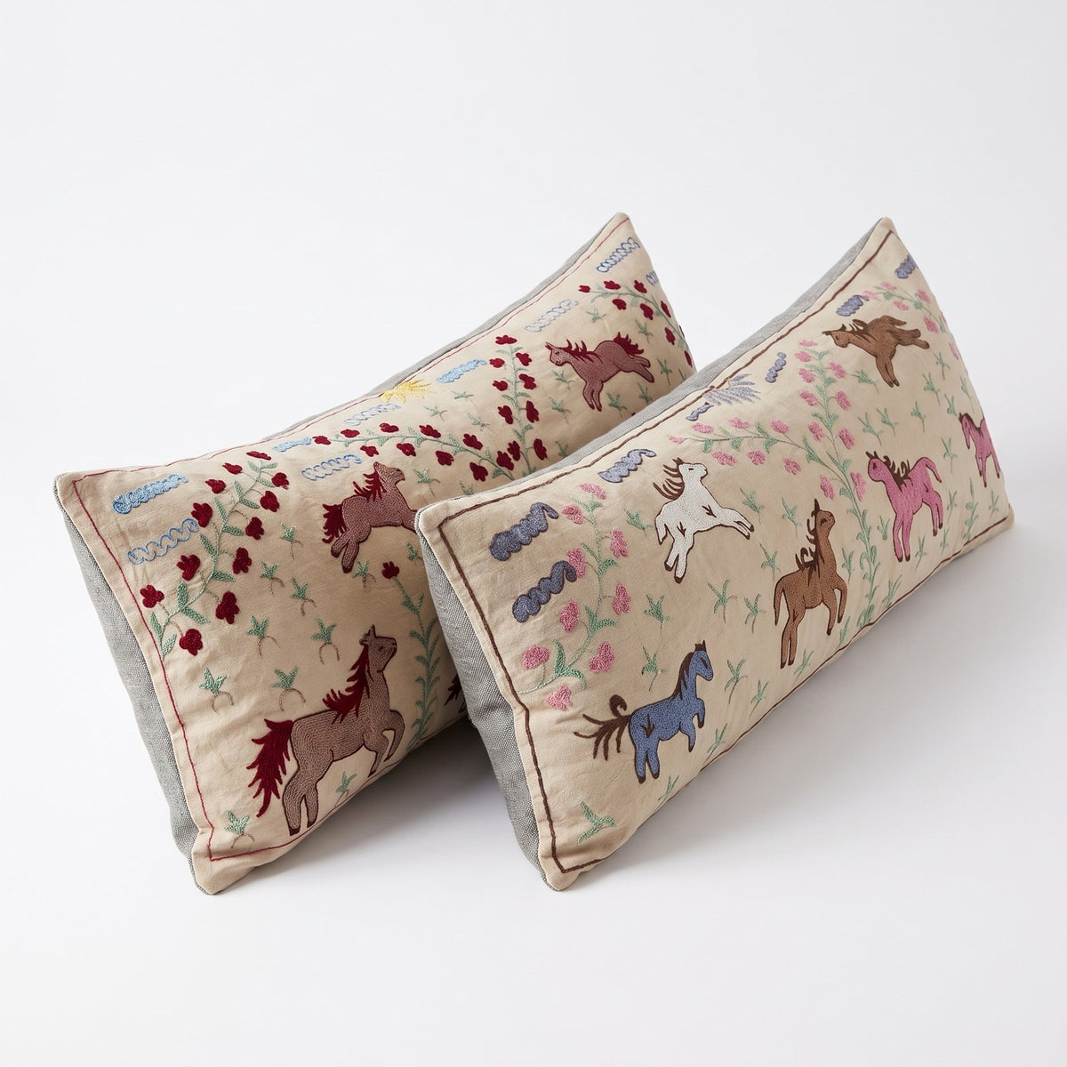Uzbek Suzani Bedding Pillow Cover Set of 2 | 18'' x 52'' - left angle