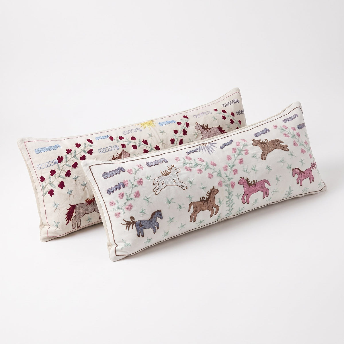 Uzbek Suzani Bedding Pillow Cover Set of 2 | 18'' x 52'' - right angle