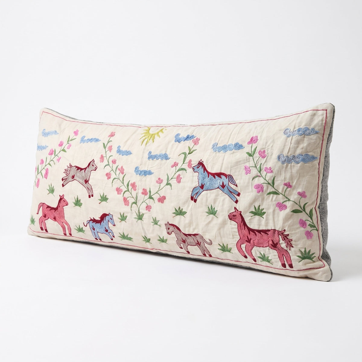 Uzbek Suzani Bedding Pillow Cover | 18'' x 53'' - right angle