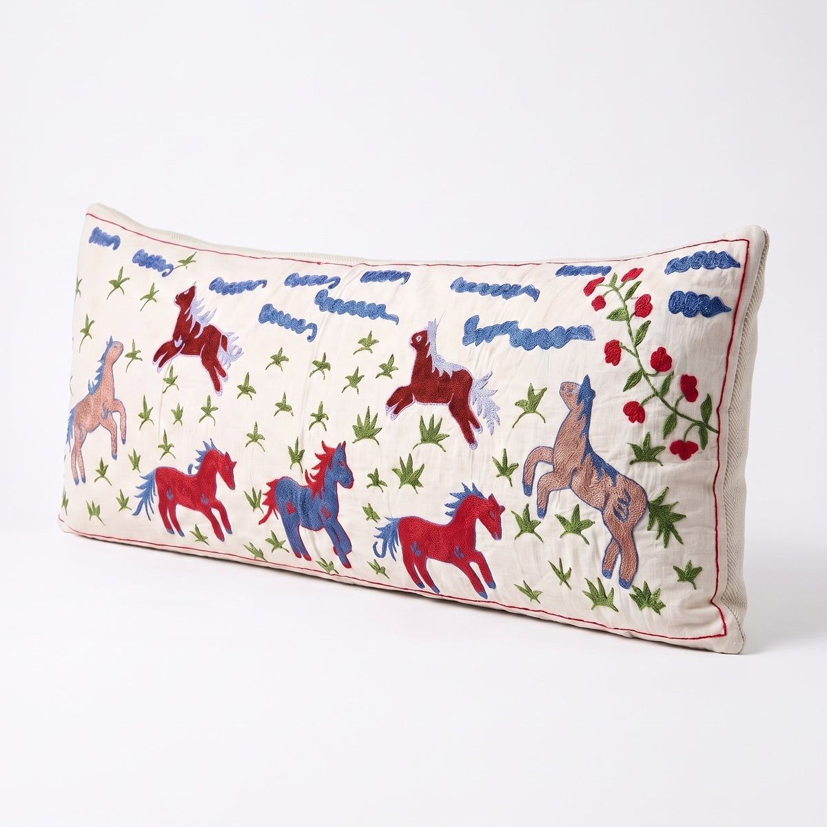 Uzbek Suzani Bedding Pillow Cover | 18'' x 53'' - right angle
