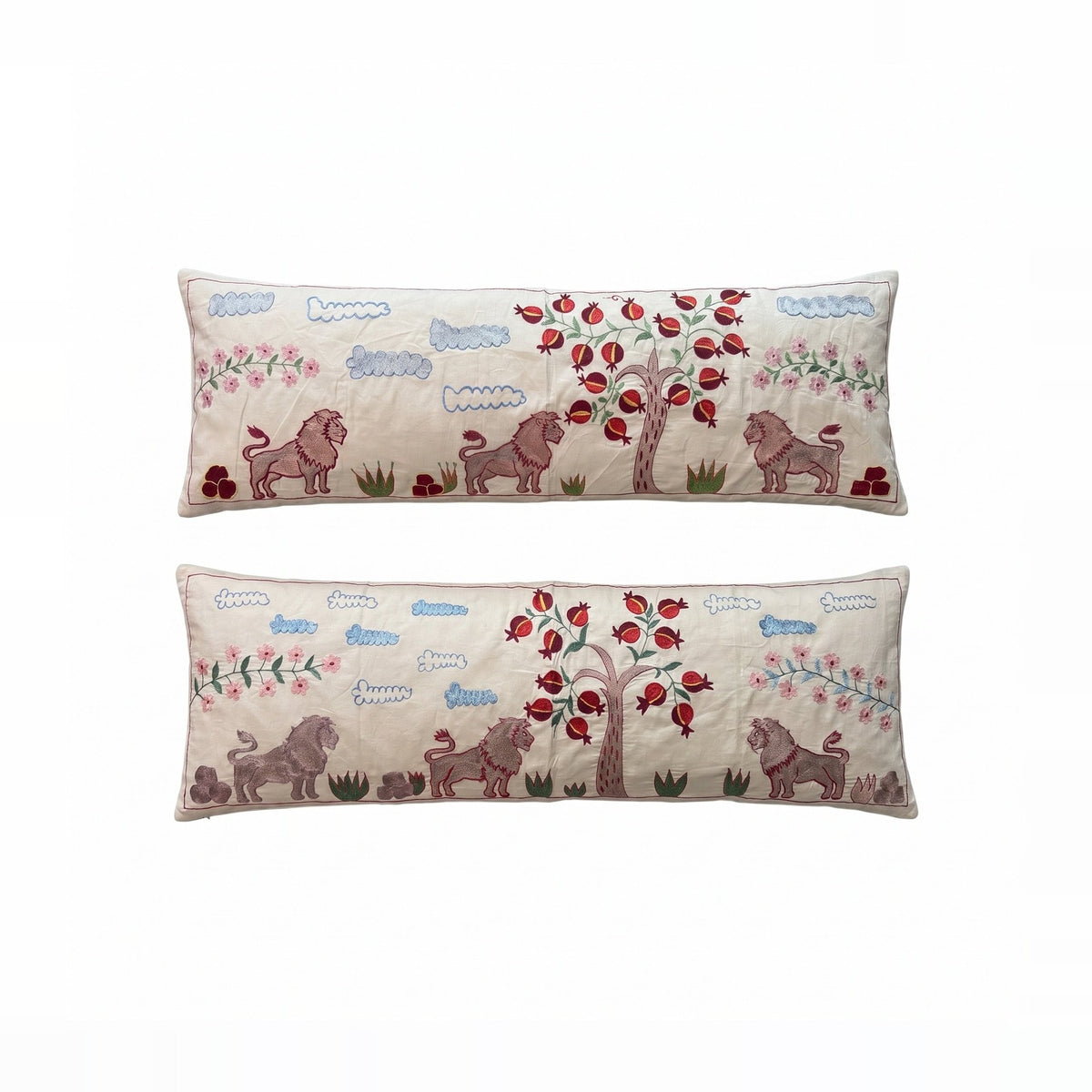 Uzbek Suzani Bedding Pillow Cover Set of 2 | 18'' x 53'' - front view