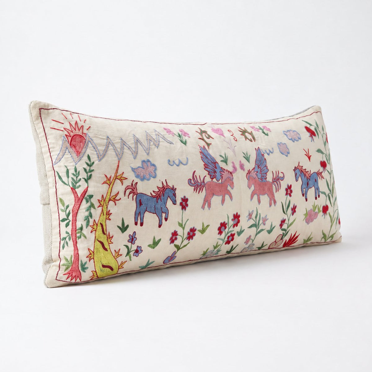 Uzbek Suzani Bedding Pillow Cover | 18'' x 53'' - left angle