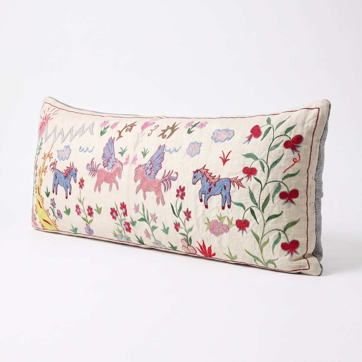 Uzbek Suzani Bedding Pillow Cover | 18'' x 53'' - right angle