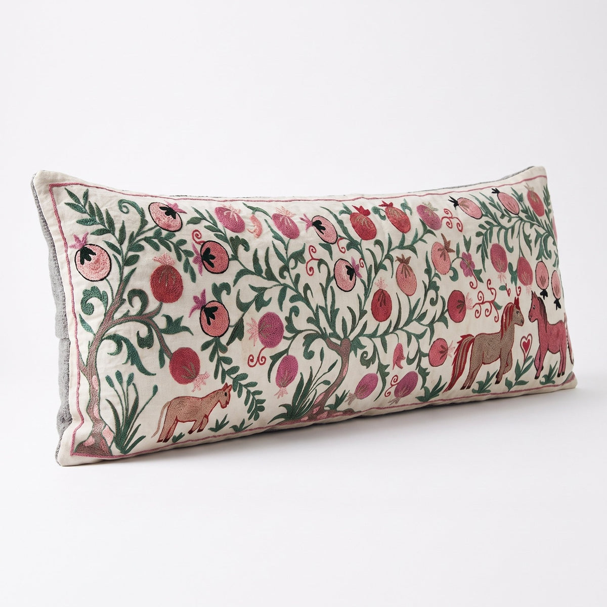 Uzbek Suzani Bedding Pillow Cover | 18'' x 53'' - left angle