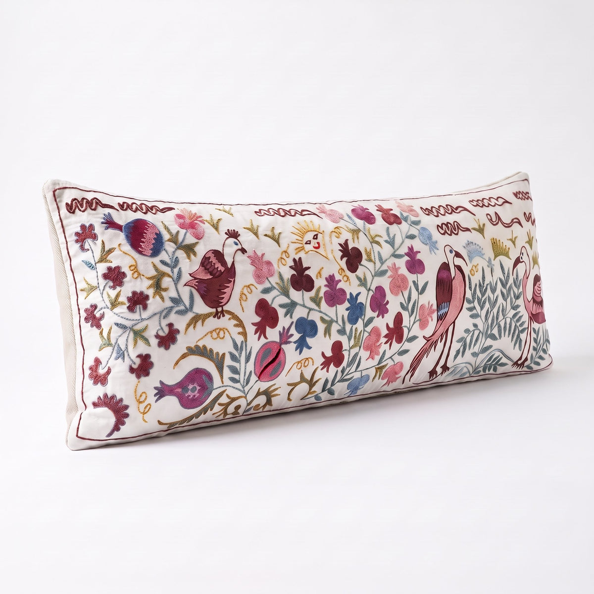 Uzbek Suzani Bedding Pillow Cover | 18'' x 54'' - left angle