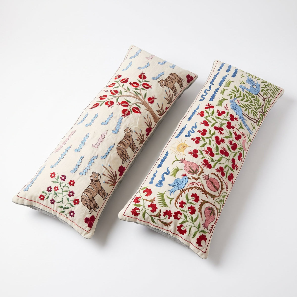 Uzbek Suzani Bedding Pillow Cover Set of 2 | 18'' x 54'' - left angle