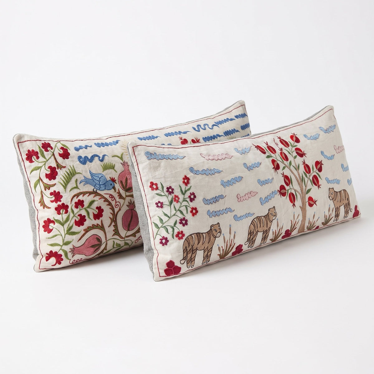 Uzbek Suzani Bedding Pillow Cover Set of 2 | 18'' x 54'' - right angle