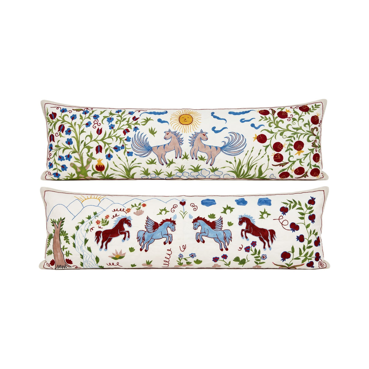 Uzbek Suzani Bedding Pillow Cover Set of 2 | 18'' x 54'' - front view