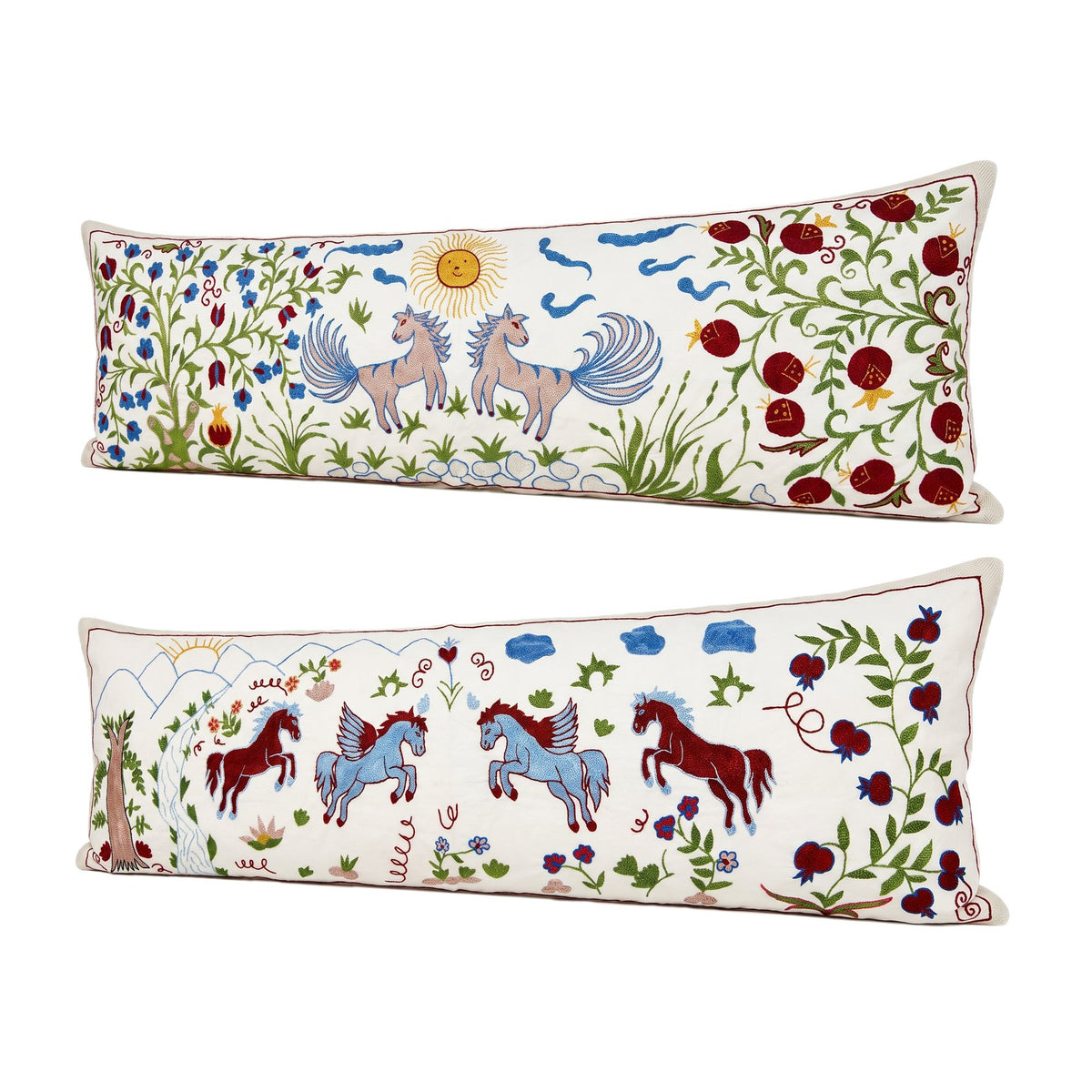 Uzbek Suzani Bedding Pillow Cover Set of 2 | 18'' x 54'' - right angle