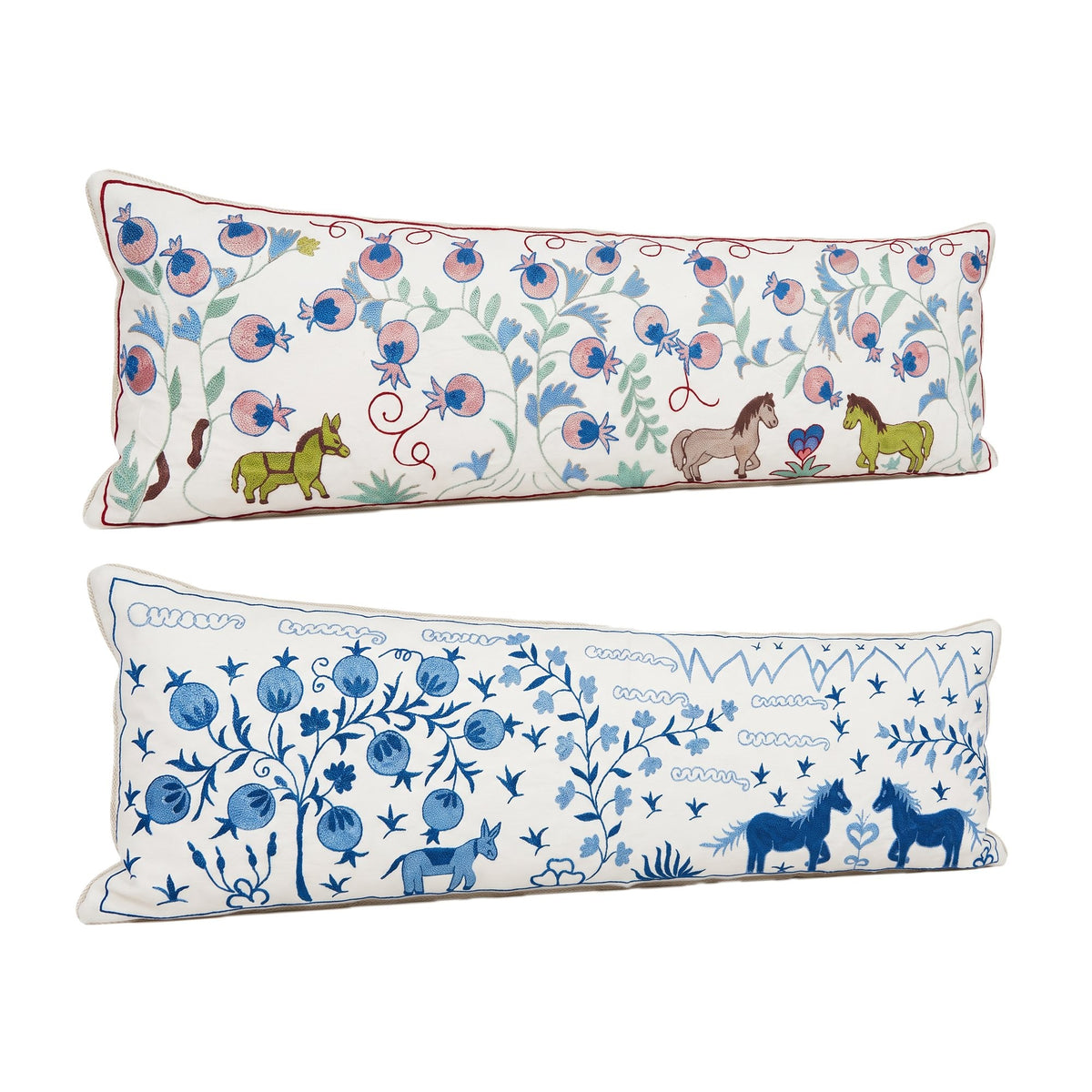 Uzbek Suzani Bedding Pillow Cover Set of 2 | 18'' x 54'' - left angle