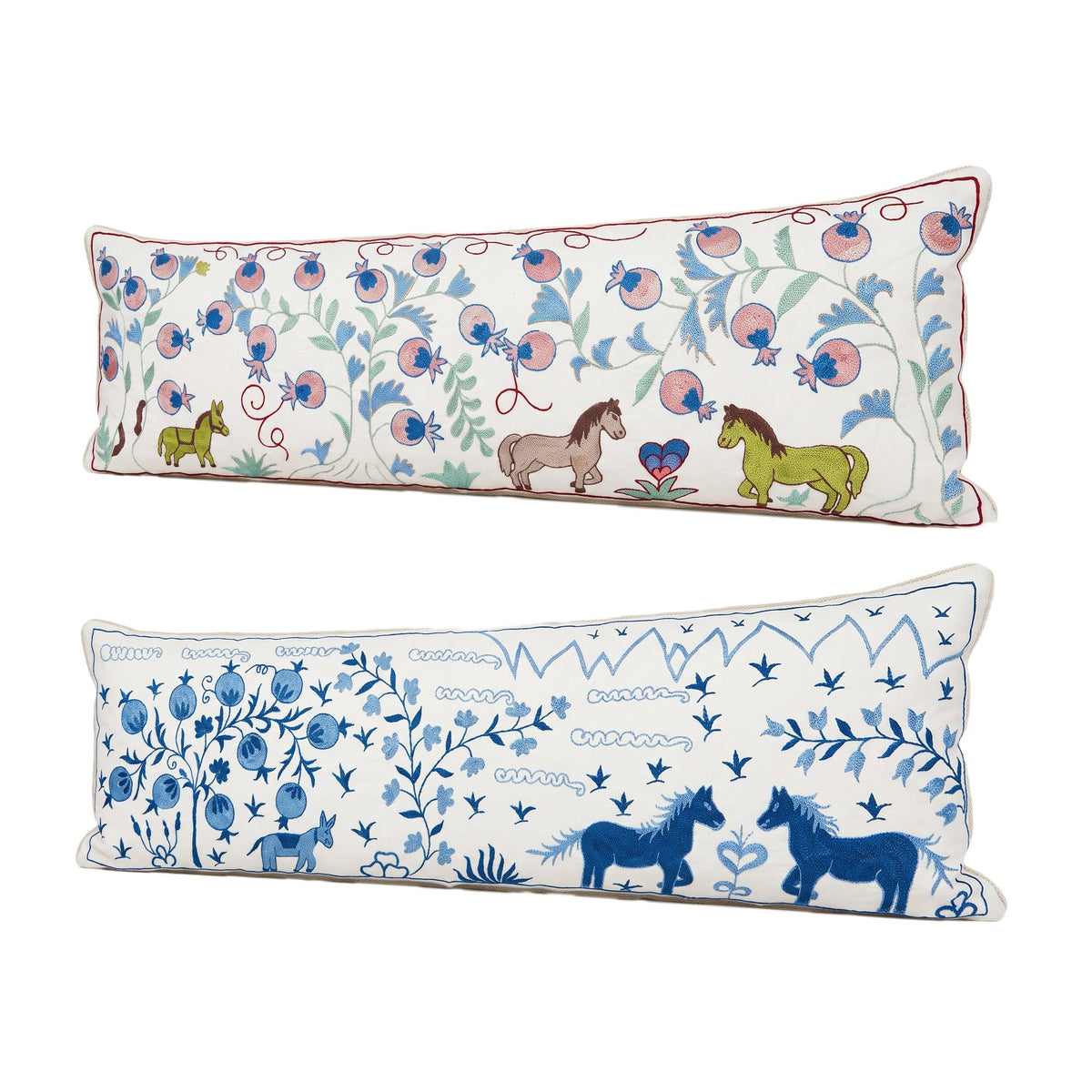 Uzbek Suzani Bedding Pillow Cover Set of 2 | 18'' x 54'' - right angle