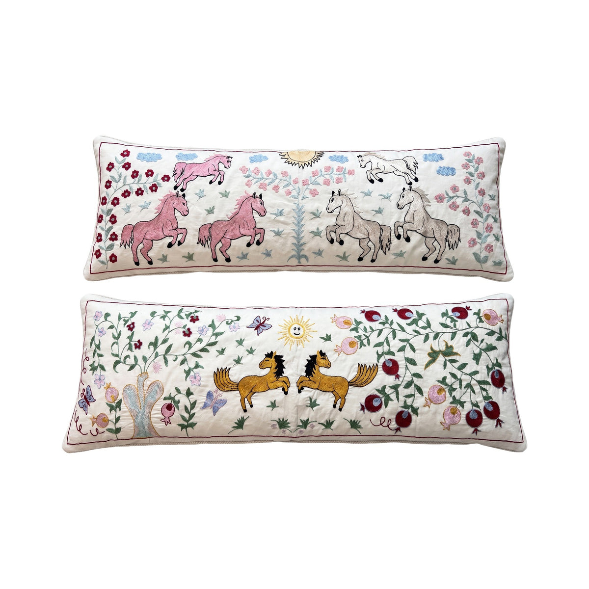 Uzbek Suzani Bedding Pillow Cover Set of 2 | 18'' x 53'' - front view