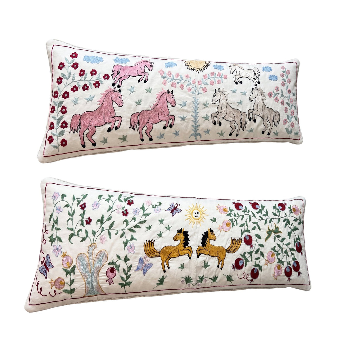 Uzbek Suzani Bedding Pillow Cover Set of 2 | 18'' x 53'' - left angle